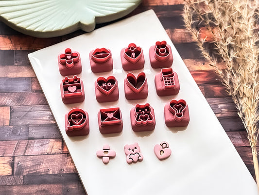 Mini Valentines Clay Cutters, 1.2cm For Clay Stud Earring Making, 12 Designs-Valentines Clay Cutters