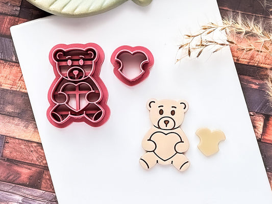 Teddy Bear Cutter With Sepeate Heart, For Polymer Clay And Fondant, 2.5 - 4.5 cm Options-Valentines Clay Cutters