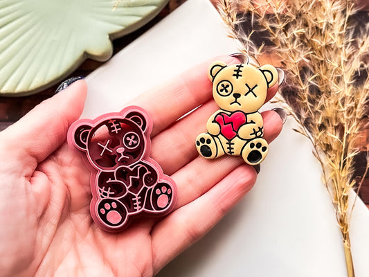 Spooky Teddy Bear Clay Cutter, Alternative Valentine Polymer Clay Tool, 6+ sizes-Valentines Clay Cutters