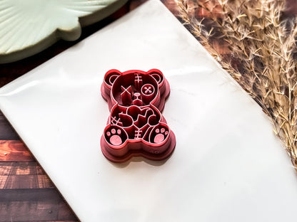 Spooky Teddy Bear Clay Cutter, Alternative Valentine Polymer Clay Tool, 6+ sizes-Valentines Clay Cutters