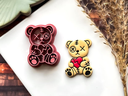 Spooky Teddy Bear Clay Cutter, Alternative Valentine Polymer Clay Tool, 6+ sizes-Valentines Clay Cutters