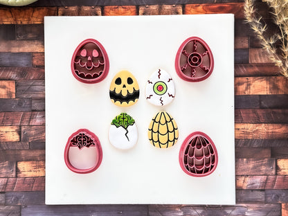 Set Of 4 Spooky Easter Cutters: Gothic Egg Shaped Design, 6 Sizes, UK Made-Easter Clay Cutters