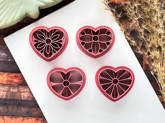 Floral Heart Valentines Cutters 4 Piece Set-Valentines Clay Cutters