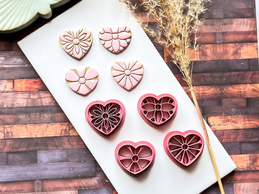 Floral Heart Valentines Cutters 4 Piece Set-Valentines Clay Cutters