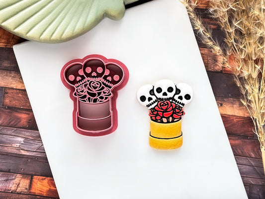 Spooky Valentine Cutter, Skull Flower Boquet Design For Polymer Clay, Metal Clay, Fondant, 3 - 5 cm Sizes-Valentines Clay Cutters