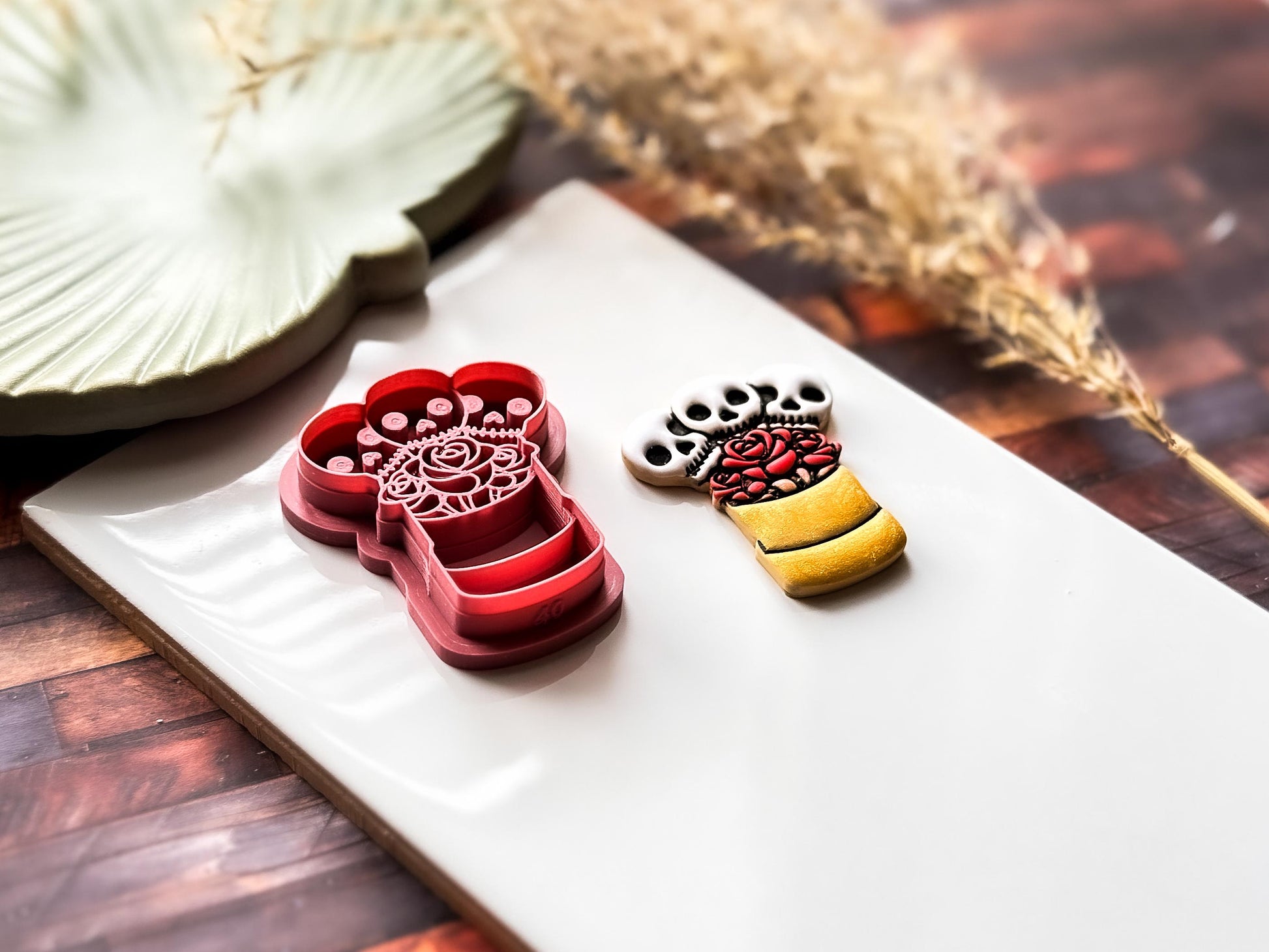 Spooky Valentine Cutter, Skull Flower Boquet Design For Polymer Clay, Metal Clay, Fondant, 3 - 5 cm Sizes-Valentines Clay Cutters