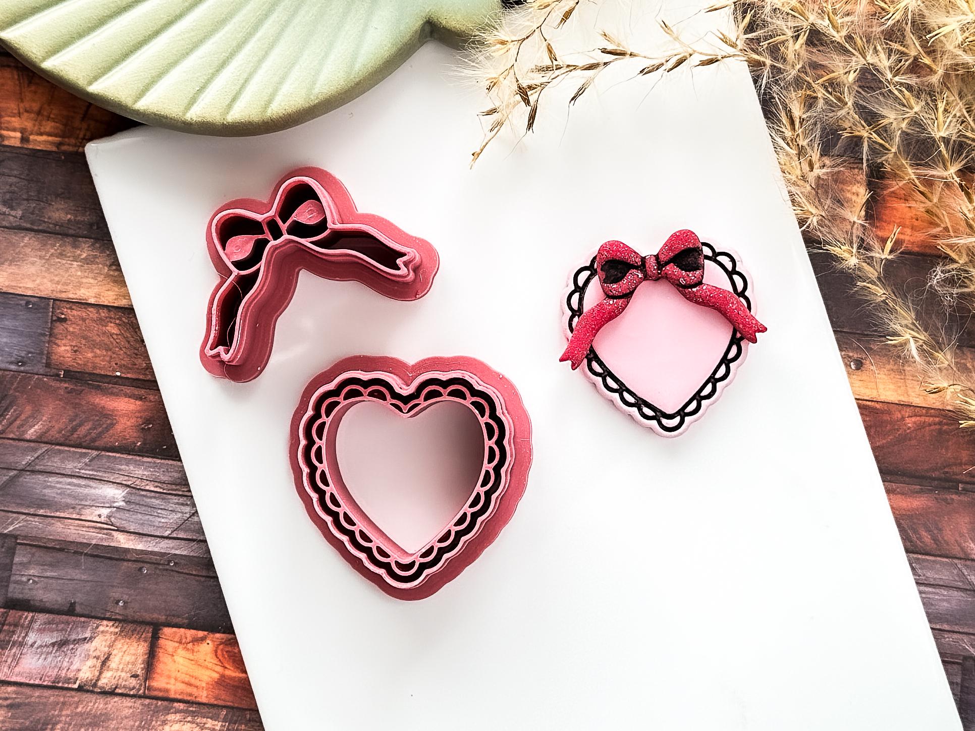 Heart And Bow Cutter, Romance Themed Design For Polymer Clay And Fondant, 6 Sizes-Valentines Clay Cutters