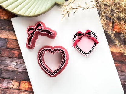 Heart And Bow Cutter, Romance Themed Design For Polymer Clay And Fondant, 6 Sizes-Valentines Clay Cutters
