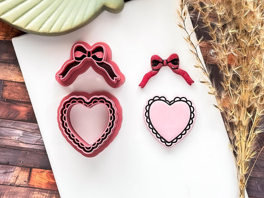 Heart And Bow Cutter, Romance Themed Design For Polymer Clay And Fondant, 6 Sizes-Valentines Clay Cutters