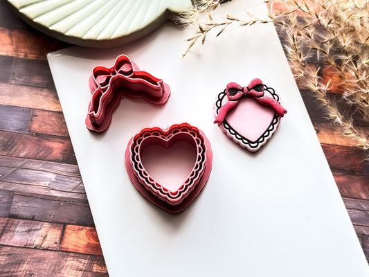 Heart And Bow Cutter, Romance Themed Design For Polymer Clay And Fondant, 6 Sizes-Valentines Clay Cutters