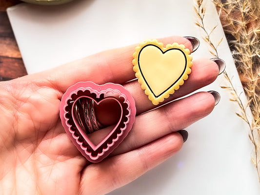 Scalloped Heart Valentine's Day Cutter, Detailed Design for Polymer Clay, Silver Clay And Fondant, 5 Sizes-Valentines Clay Cutters