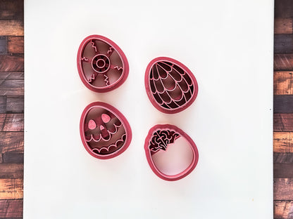 Set Of 4 Spooky Easter Cutters: Gothic Egg Shaped Design, 6 Sizes, UK Made-Easter Clay Cutters