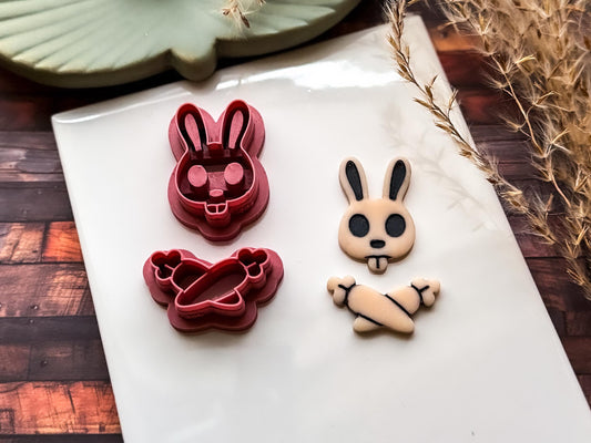 Gothic Easter Bunny Skull and Carrots Cutter Set, For Clay and Fondant, 3 - 5 cm-Easter Clay Cutters
