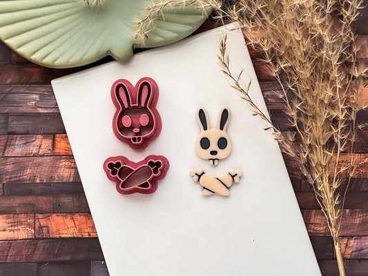 Gothic Easter Bunny Skull and Carrots Cutter Set, For Clay and Fondant, 3 - 5 cm-Easter Clay Cutters