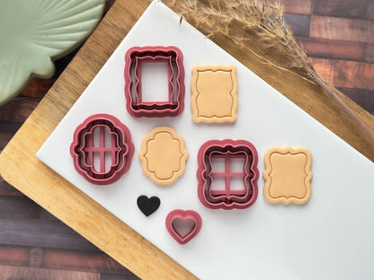 Romantic Frame Clay Cutter Set, 3 Frame Designs + 1 Mini Heart | Valentine's Cutters | 6 Sizes-Valentines Clay Cutters