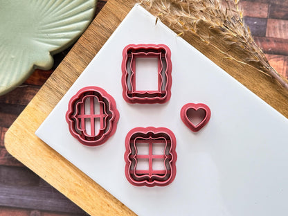 Romantic Frame Clay Cutter Set, 3 Frame Designs + 1 Mini Heart | Valentine's Cutters | 6 Sizes-Valentines Clay Cutters