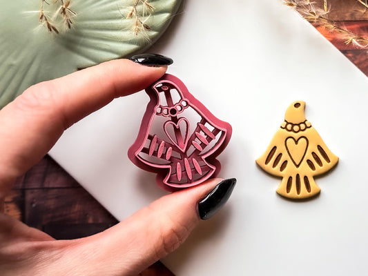 Bird polymer clay cutter - folk style boho dove design for earrings and jewellery making