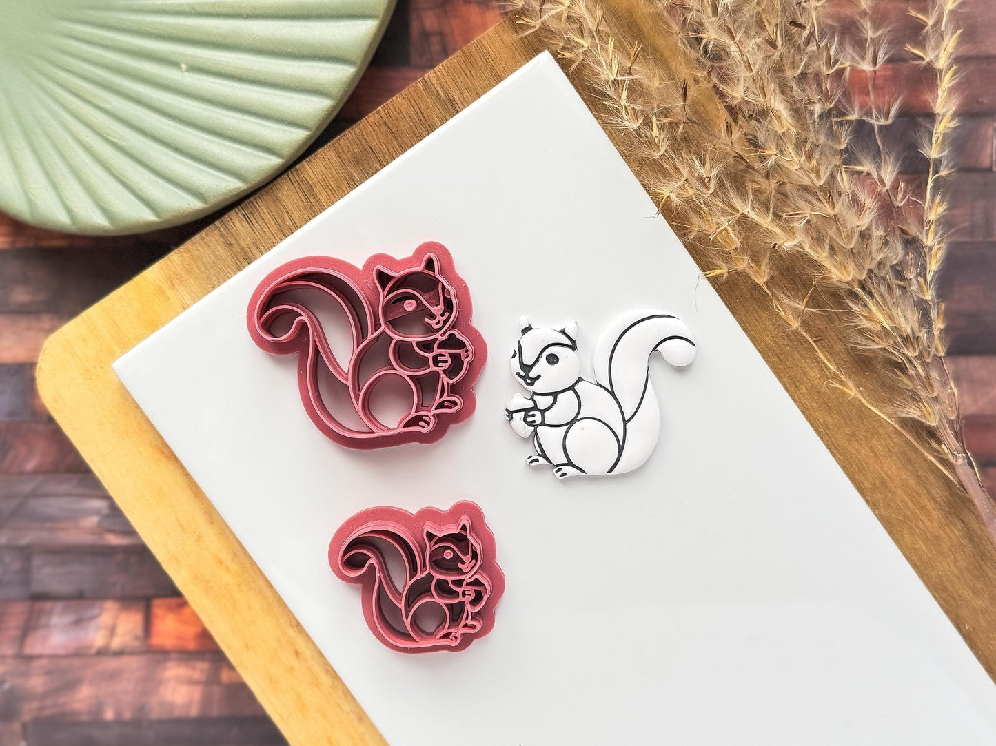 Squirrel shaped polymer clay cutter with acorn detail by Fabled Cutters UK