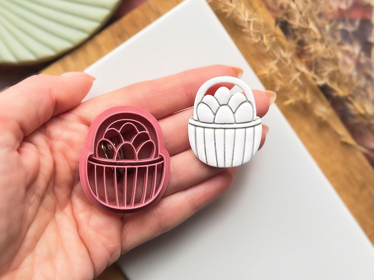 Easter egg basket polymer clay cutter available in 5 sizes from 2.5cm to 5.1cm