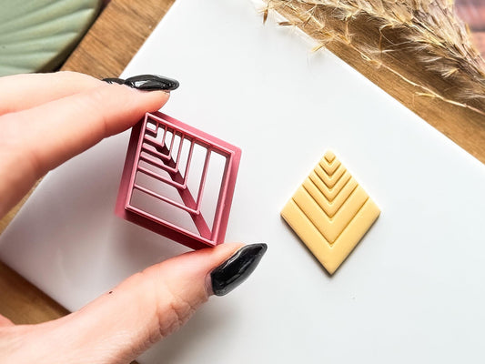 Dimond Shaped Polymer Clay Cutter, Lined Rhombus, Various Sizes-Basic Clay Cutters