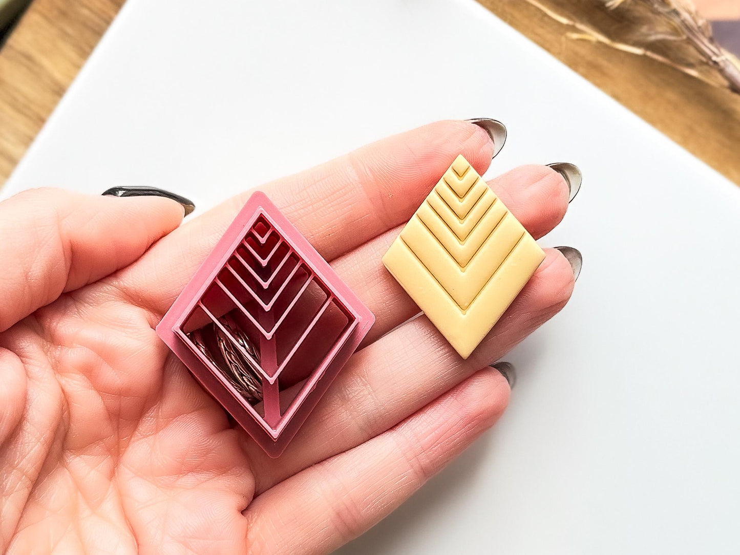 Dimond Shaped Polymer Clay Cutter, Lined Rhombus, Various Sizes-Basic Clay Cutters