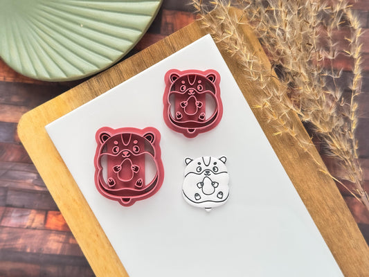 UK-made hamster cutter for polymer clay showing cute face design with corn detail in multiple sizes