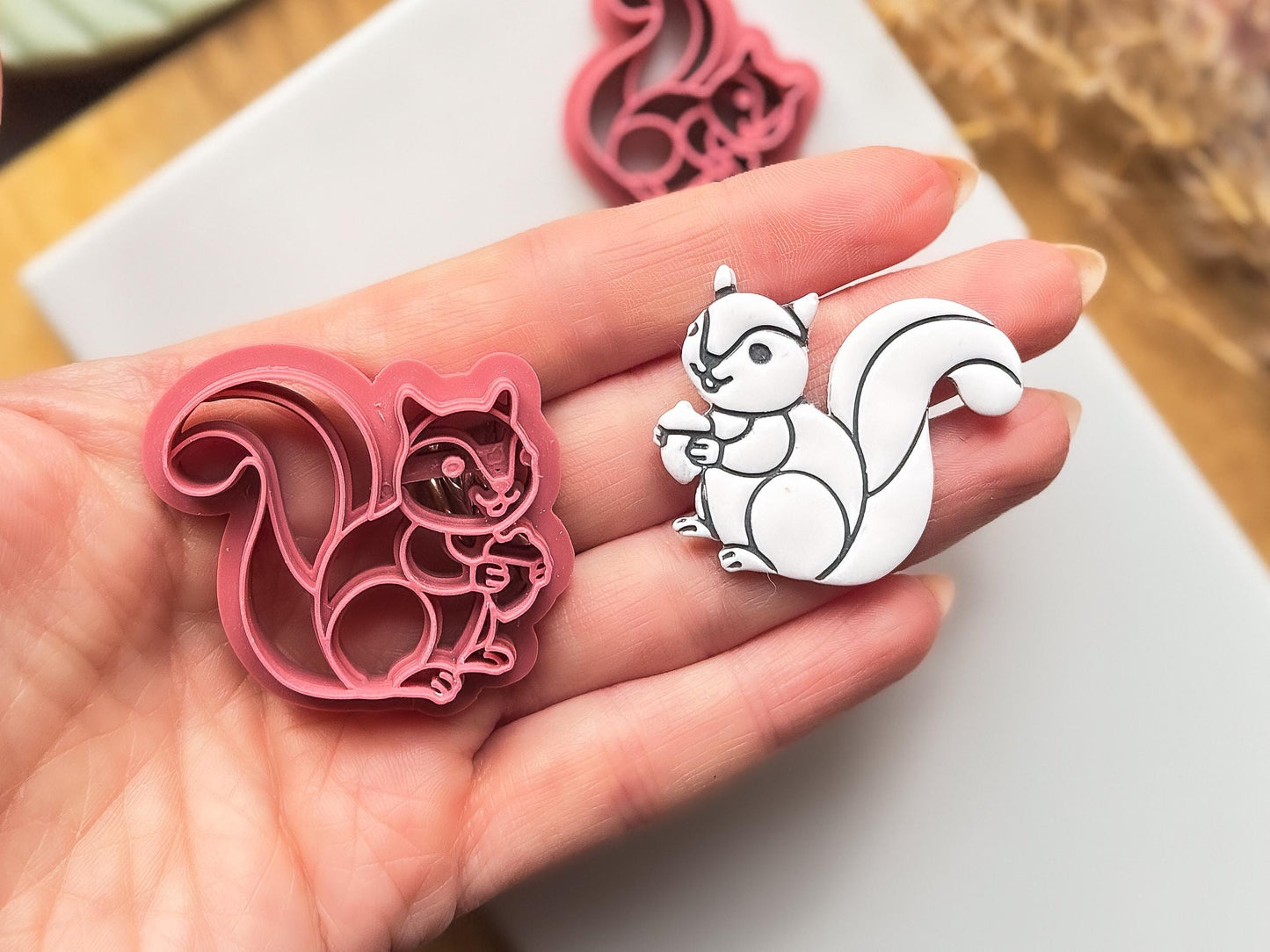 UK-made squirrel cutter for fondant and clay crafts with acorn design