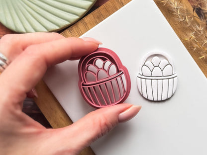 Easter basket cutter imprint design showing detailed texture for clay earrings