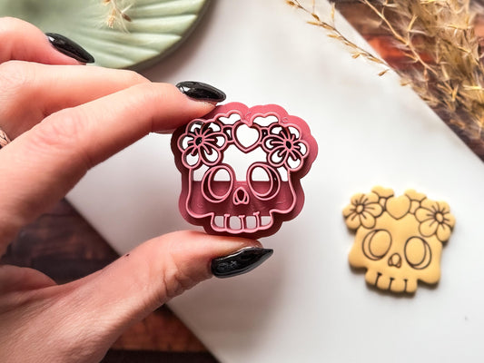 Floral Skull Clay Cutter, Botanical Gothic Theme, Polymer Clay, Fondant-Gothic Clay Cutters