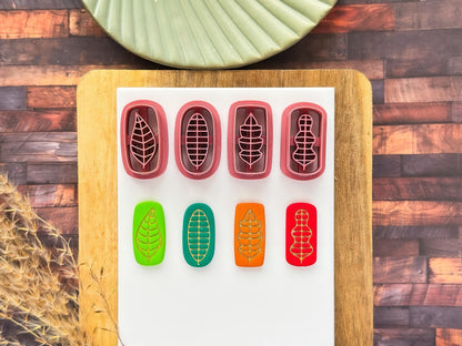Set of 4 rectangular shaped cutters with leaf shaped stamps for clay and fondant