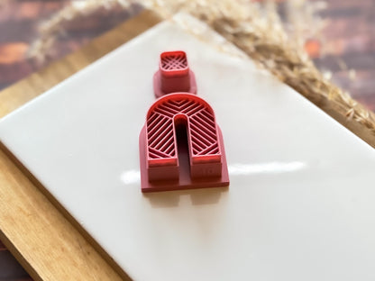  Large arch clay cutter and square shape with geometric herringbone impression lines