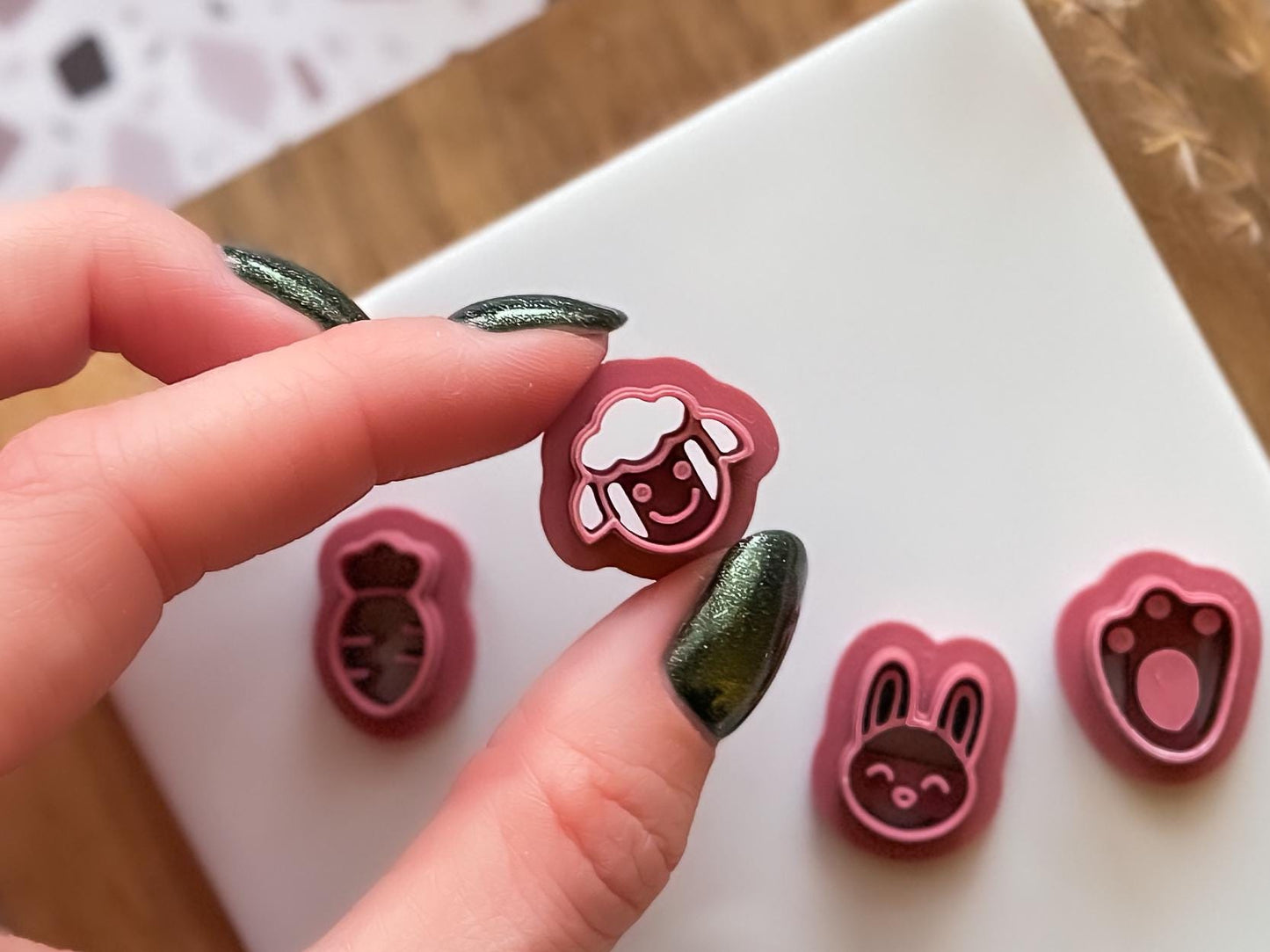 Mini Easter polymer clay cutter set UK handmade sheep rabbit carrot bunny footprint