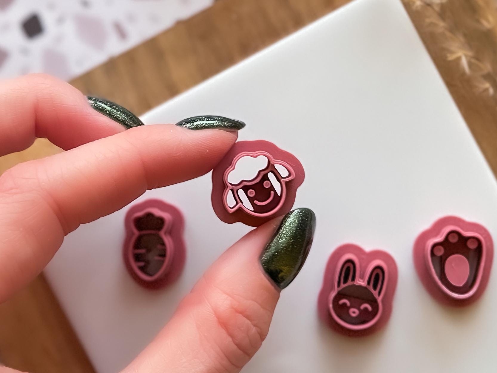 Mini Easter polymer clay cutter set UK handmade sheep rabbit carrot bunny footprint