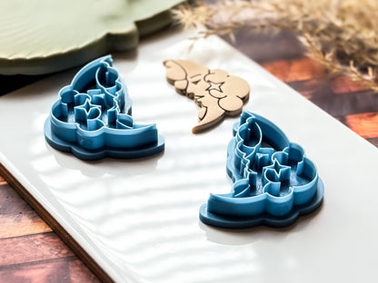 Crescent moon and star clay cutter for mystical polymer clay earrings by Fabled Cutters