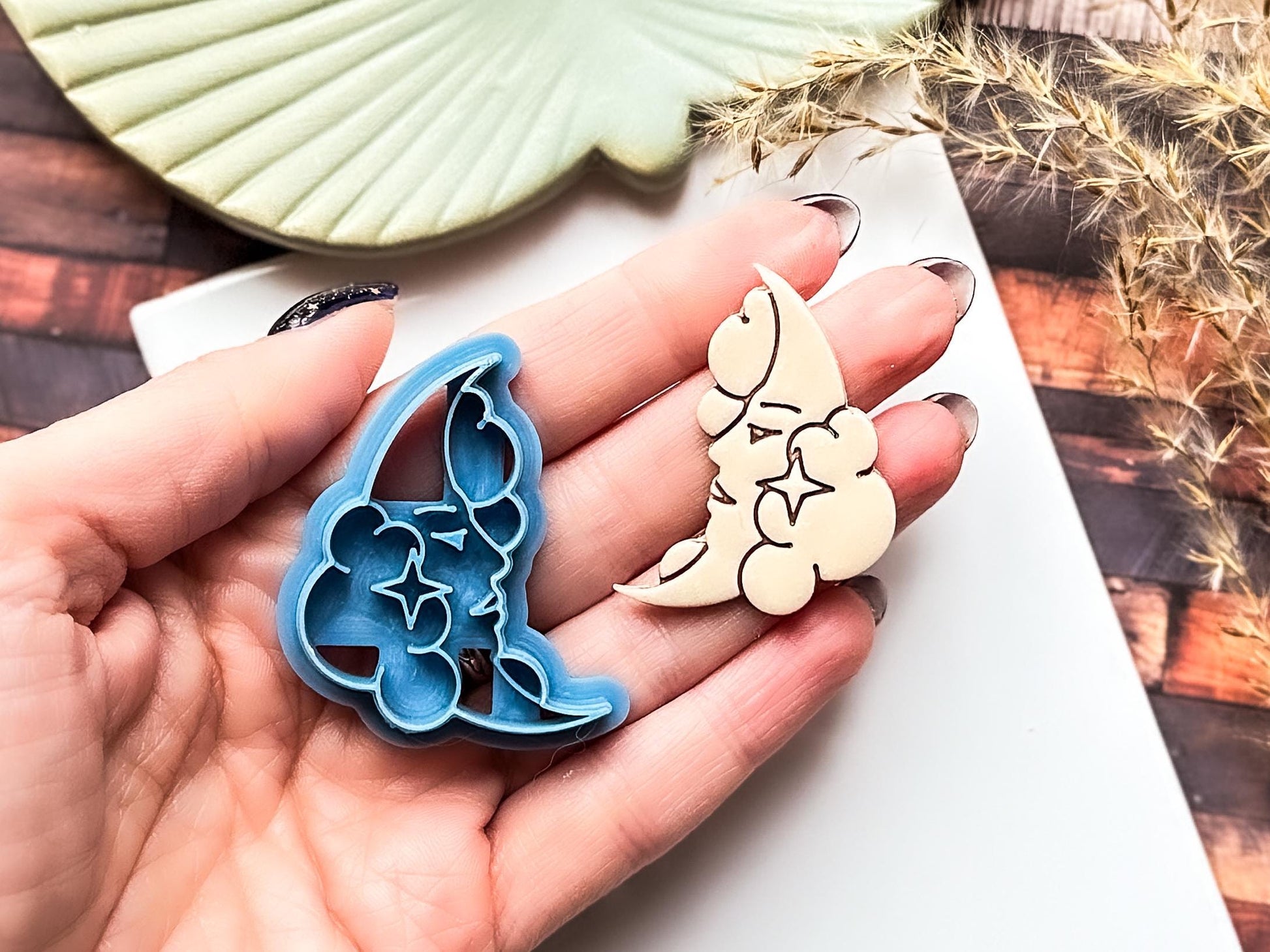 Polymer clay celestial moon cutter with imprint detail 5 sizes available UK handmade