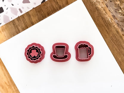 St Patrick's Day polymer clay cutter set beer mug clover hat 10mm tall Fabled Cutters