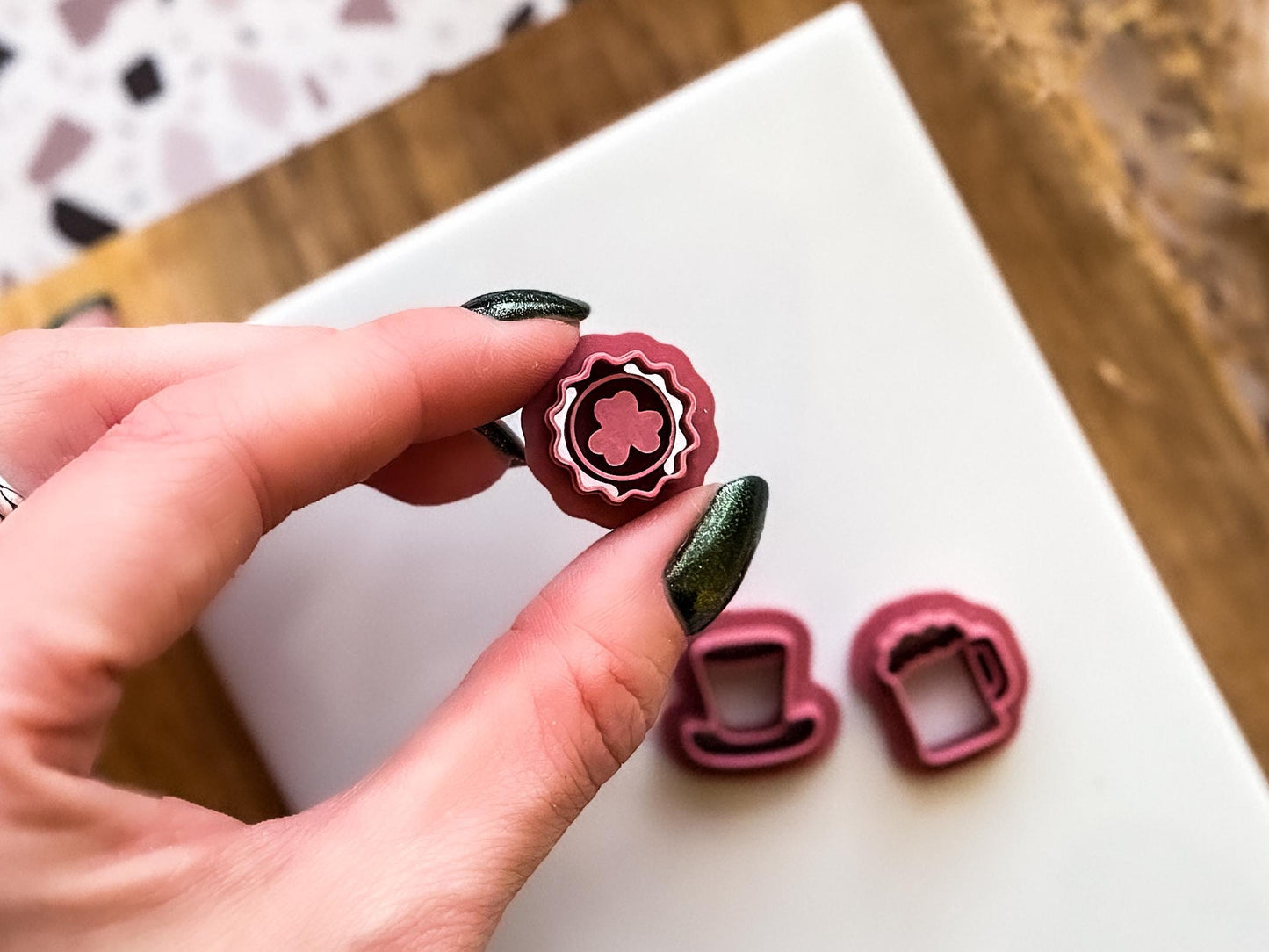 Mini shamrock clover and leprechaun hat clay cutter set for polymer clay craft UK handmade