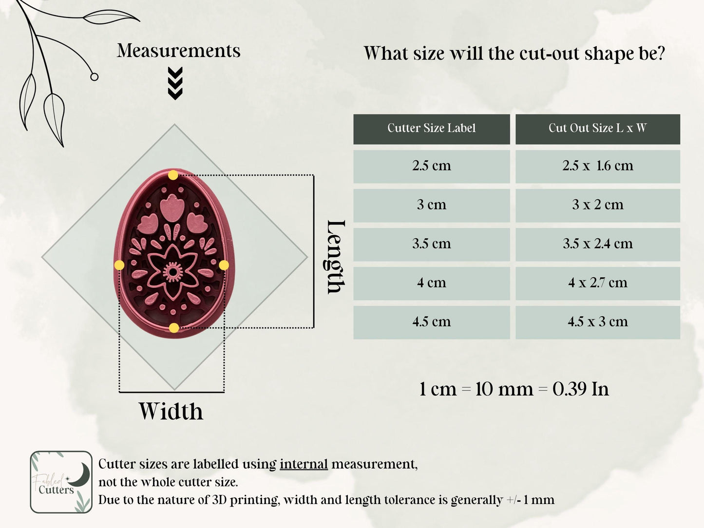 Folk art egg cutter measurement guide