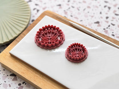 Folk Art Floral Round Cutter- Boho Flower Polymer Clay Tool-Floral Clay Cutters