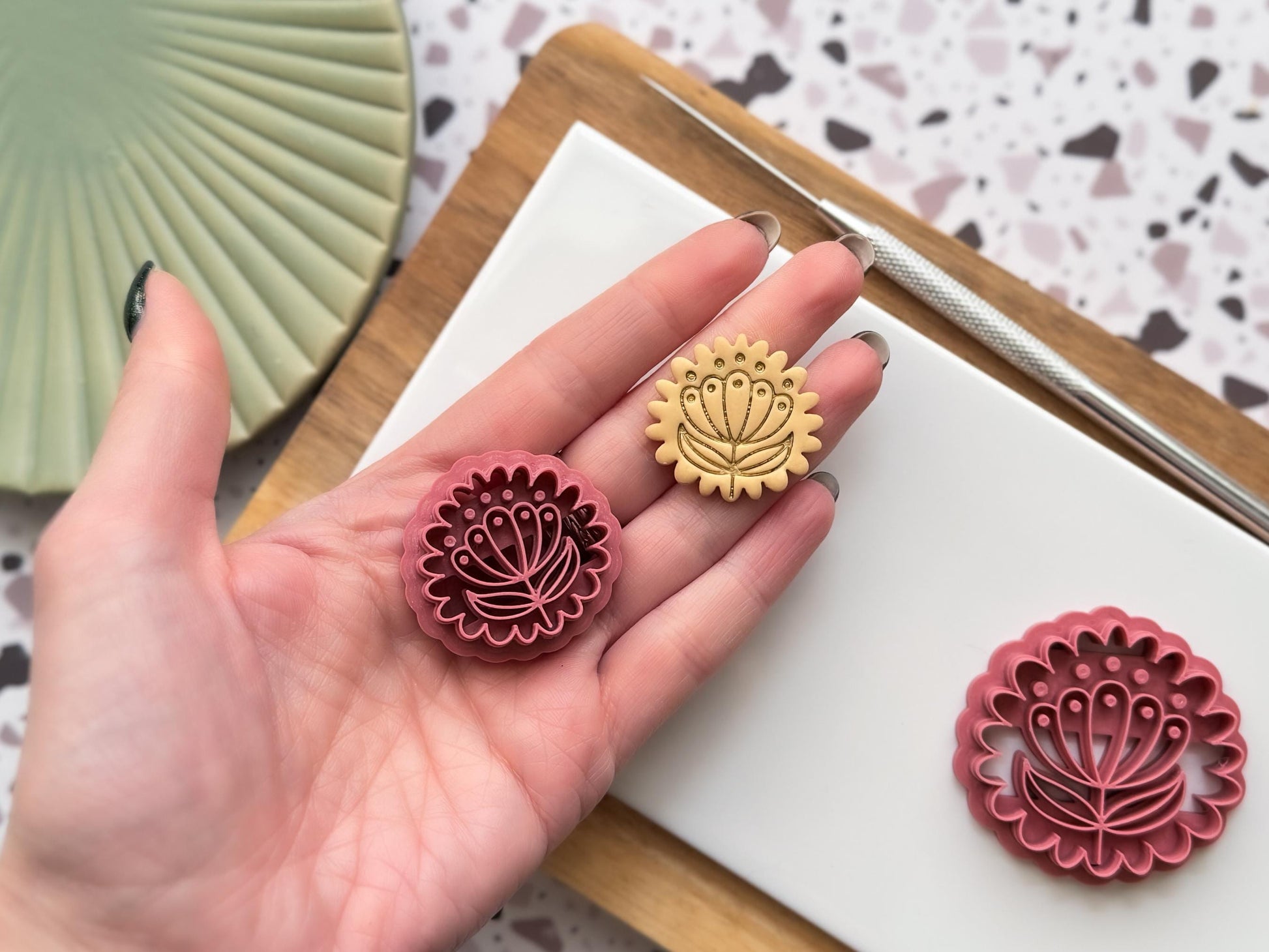 Folk Art Floral Round Cutter- Boho Flower Polymer Clay Tool-Floral Clay Cutters