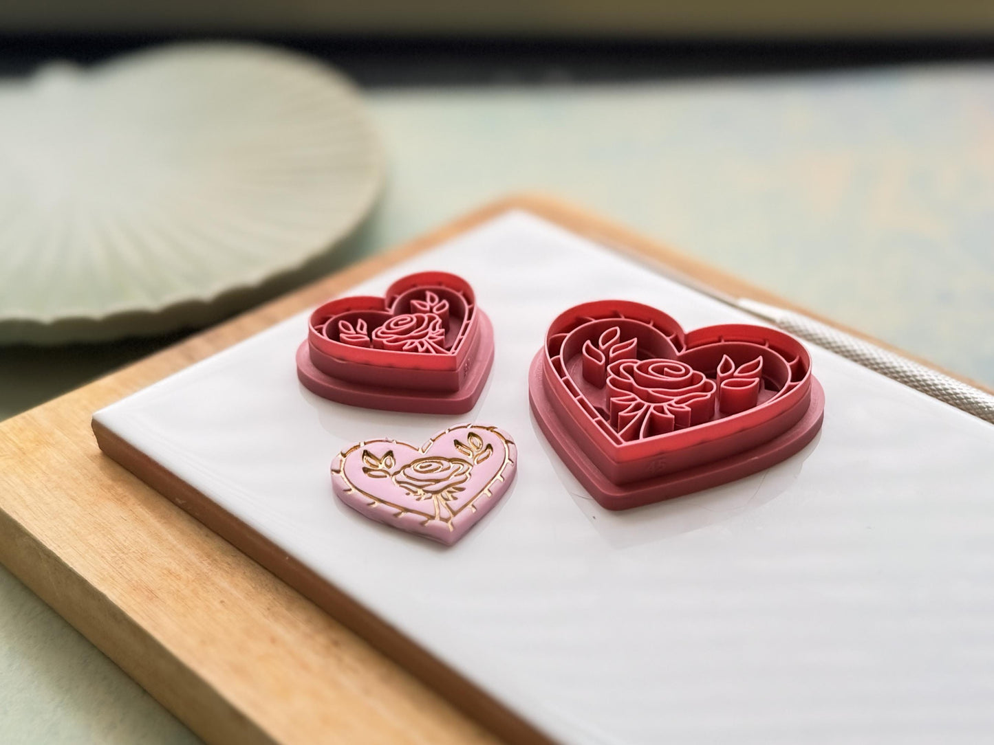 Decorative Heart Cutter With A Rose Centre, For Cutting Polymer Clay & Fondant-Floral Clay Cutters