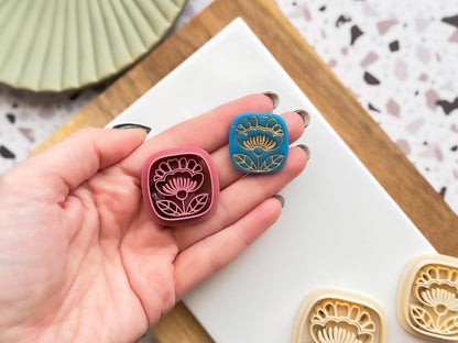 Boho Floral Square Clay Cutter - Folk Art Style Flower Polymer Clay Jewellery & Fondant Tool-Boho Clay Cutters