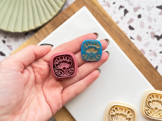 Boho Floral Square Clay Cutter - Folk Art Style Flower Polymer Clay Jewellery & Fondant Tool-Boho Clay Cutters
