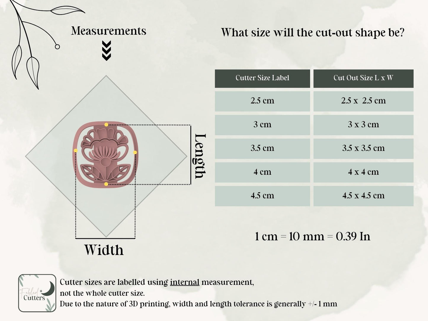 Boho Floral Square Clay Cutter - Folk Art Style Flower Polymer Clay Jewellery & Fondant Tool-Boho Clay Cutters