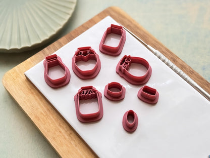 Jam Jar Cutter Set For Polymer Clay, 5 Jar Designs And 3 Labels-Food Themed Clay Cutters