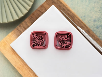 Square Polymer Clay Cutter with Bird and Flower Details-Animal & Nature Cutters