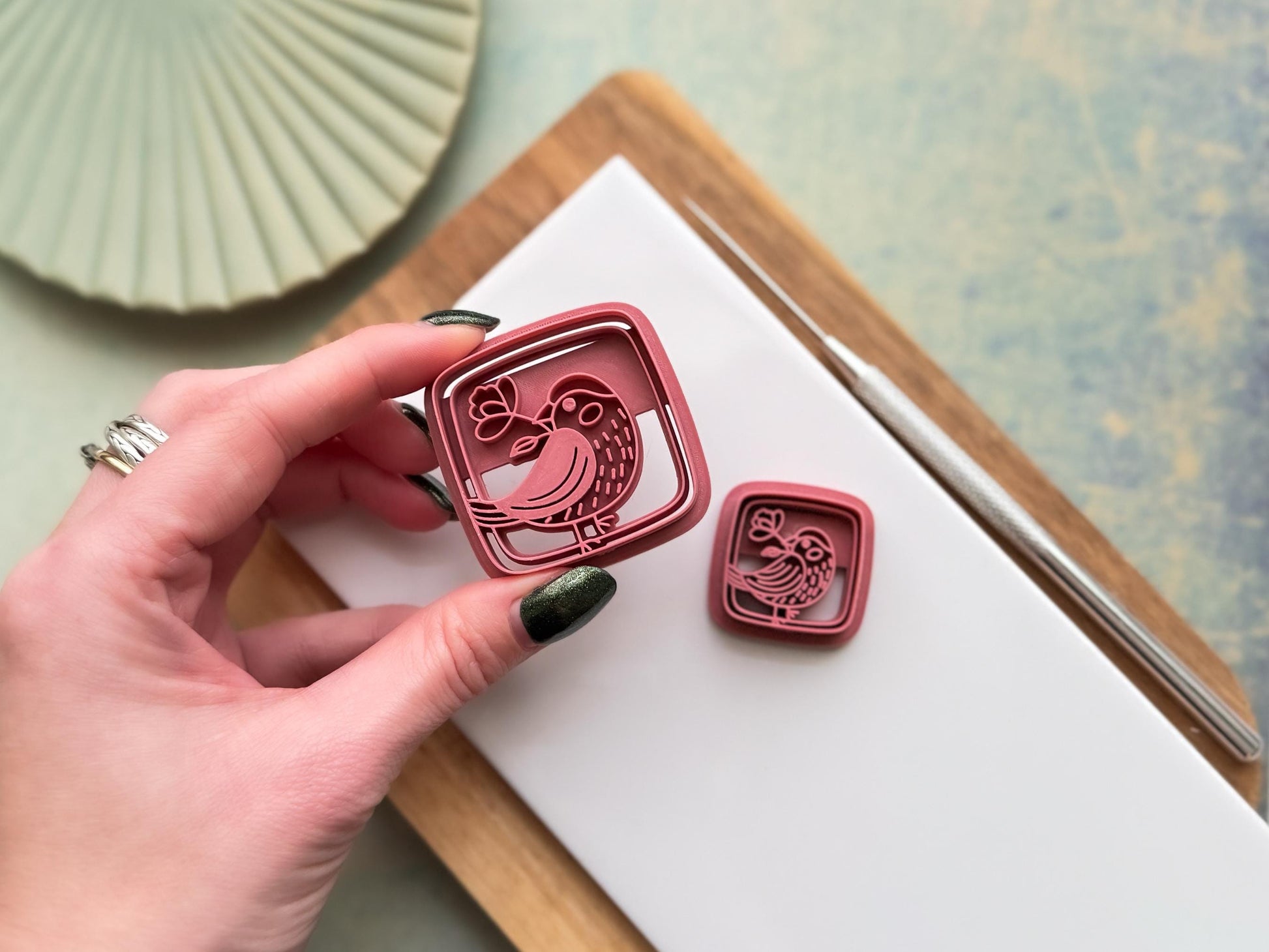 Square Polymer Clay Cutter with Bird and Flower Details-Animal & Nature Cutters