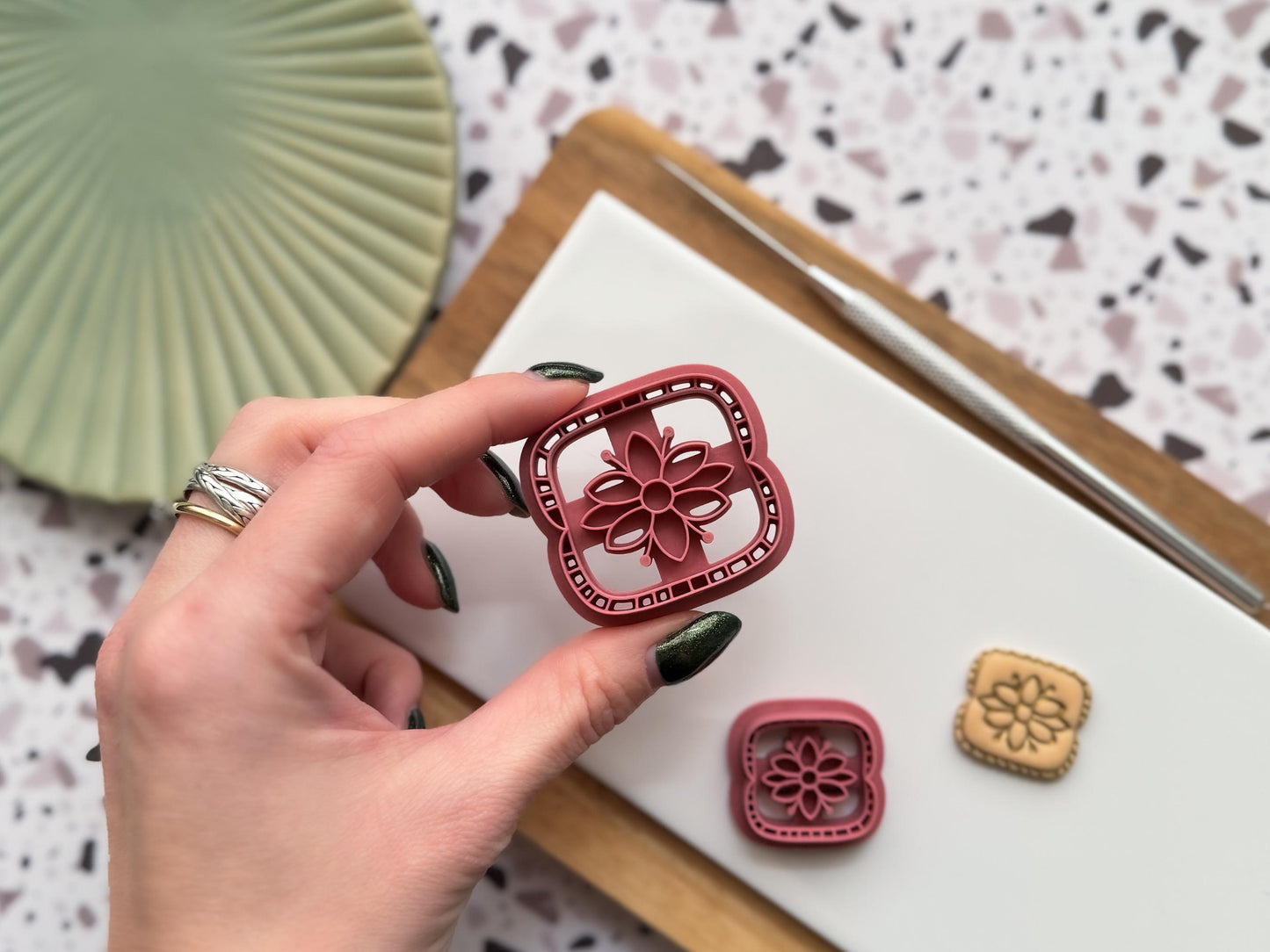 Folk Art Floral Rectangle Cutter- Boho Flower Polymer Clay Tool-Floral Clay Cutters