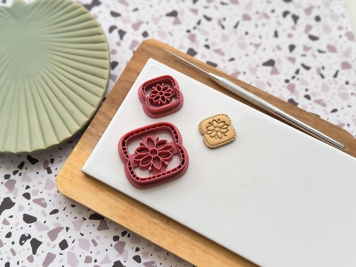 Folk Art Floral Rectangle Cutter- Boho Flower Polymer Clay Tool-Floral Clay Cutters