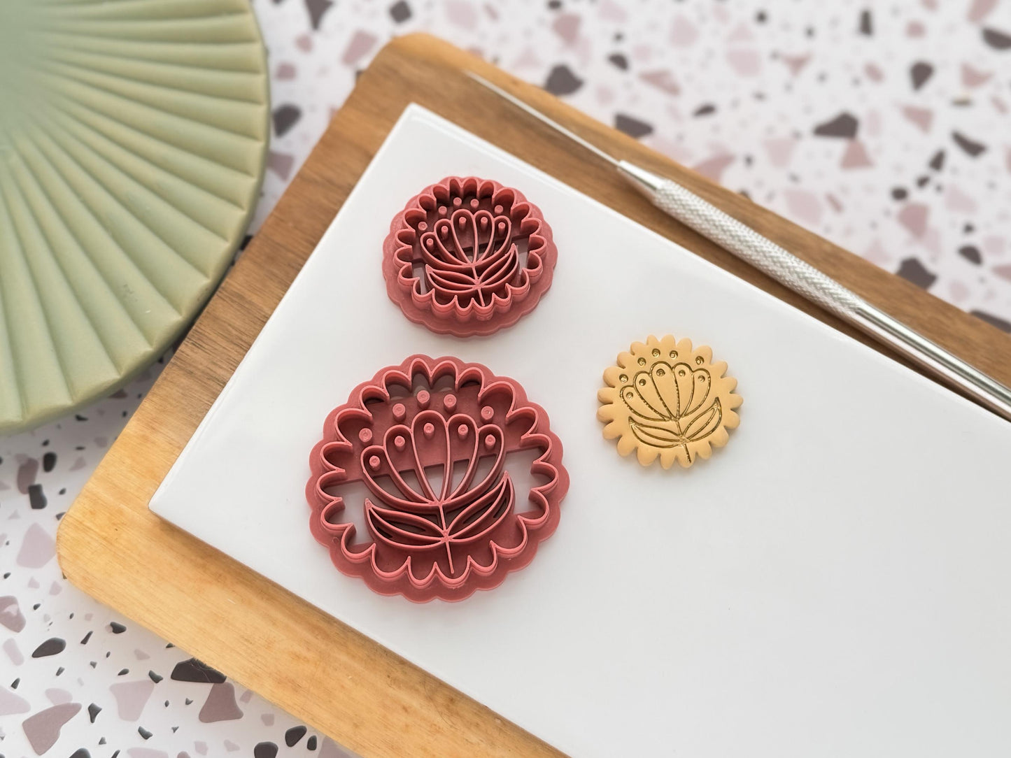 Folk Art Floral Round Cutter- Boho Flower Polymer Clay Tool-Floral Clay Cutters
